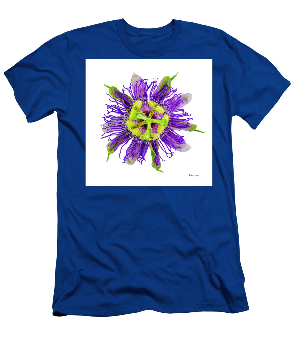 Expressive T-Shirt featuring the photograph Expressive Yellow Green and Violet Passion Flower 50674A by Ricardos Creations