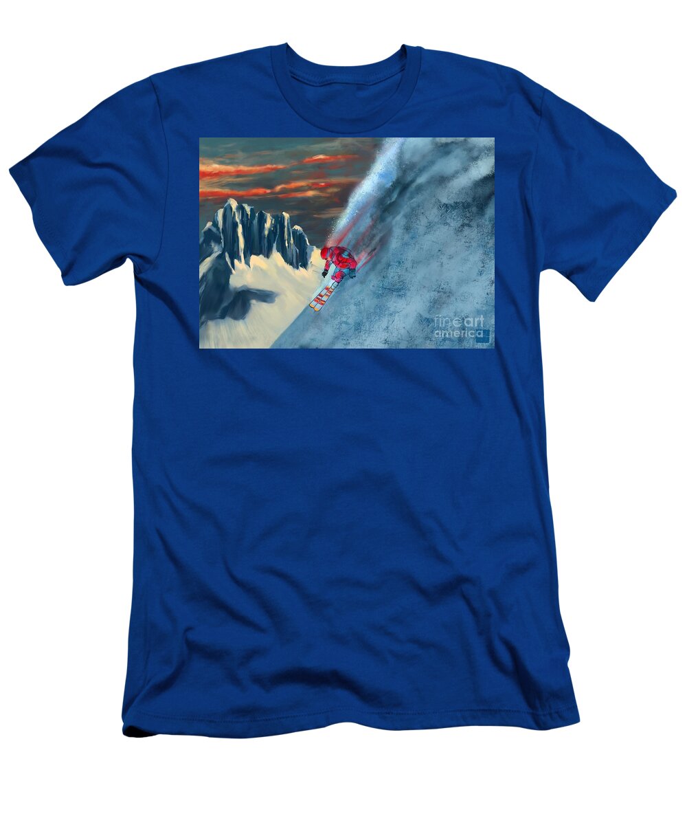 Ski T-Shirt featuring the painting Extreme ski painting by Sassan Filsoof