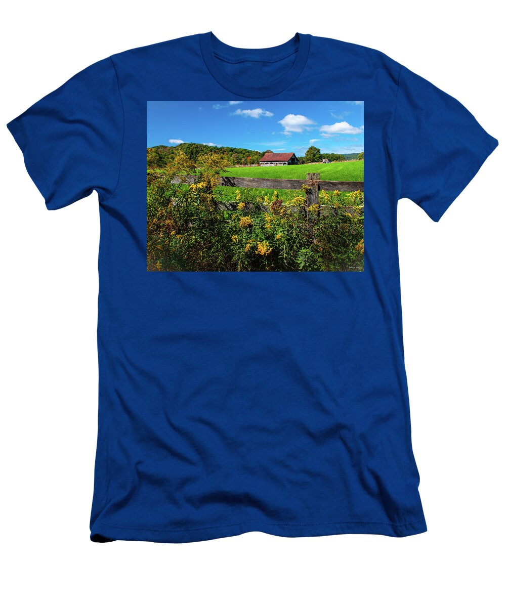 Fence T-Shirt featuring the photograph Fall Farm by Rebecca Hiatt
