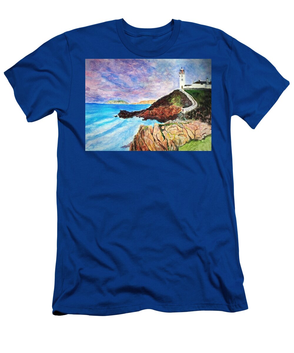 Fanad Head T-Shirt featuring the painting Fanad Head Lighthouse by Anne Sands