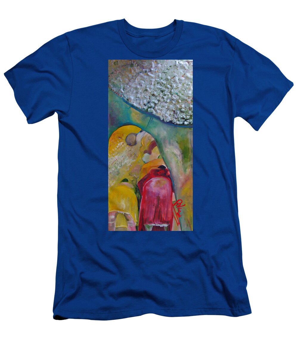 Cotton T-Shirt featuring the painting Fields of Cotton by Peggy Blood