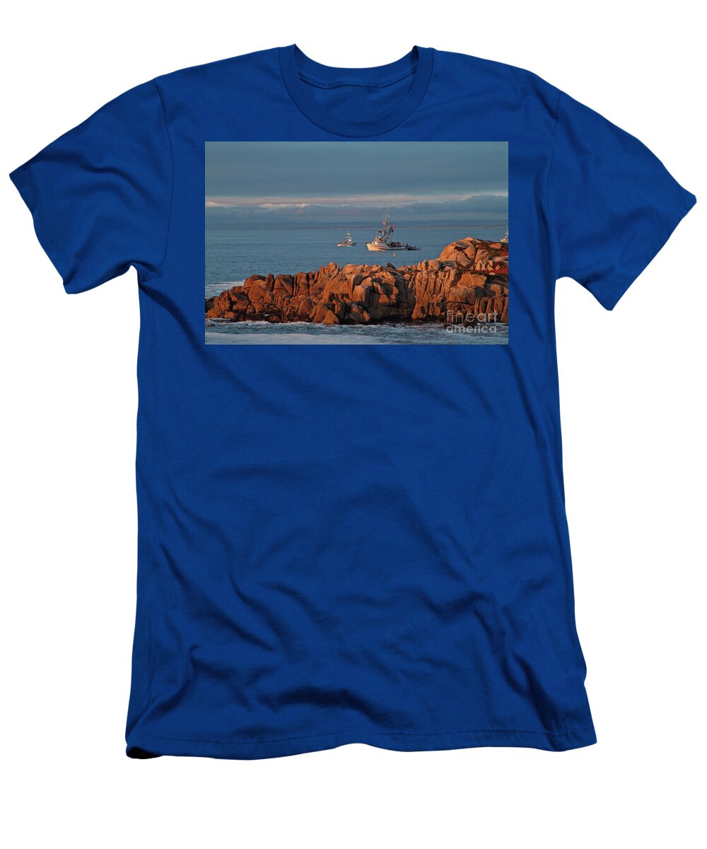 Seascape T-Shirt featuring the photograph Fishing Boats on Monterey Bay by Charlene Mitchell