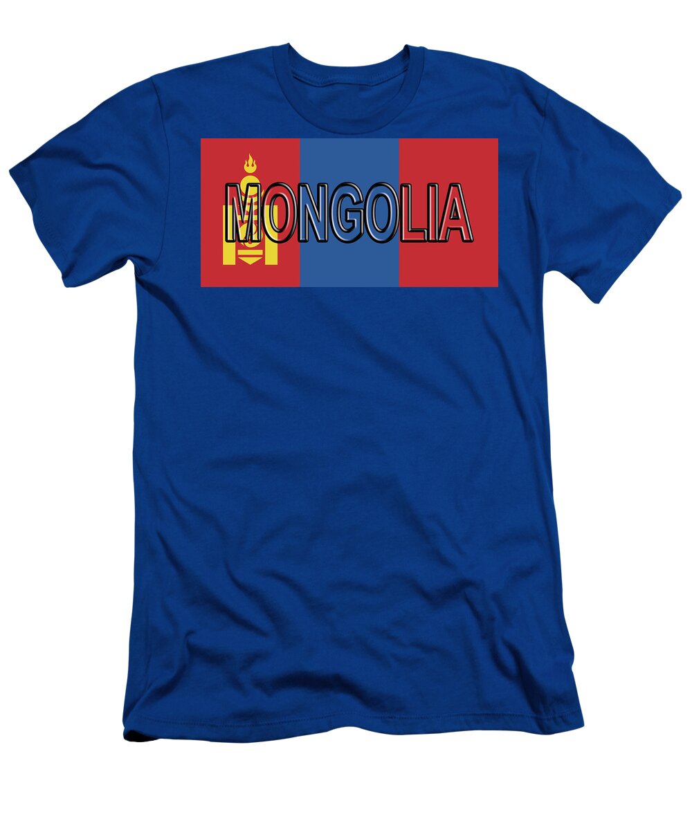 Asia T-Shirt featuring the digital art Flag of Mongolia Word. by Roy Pedersen