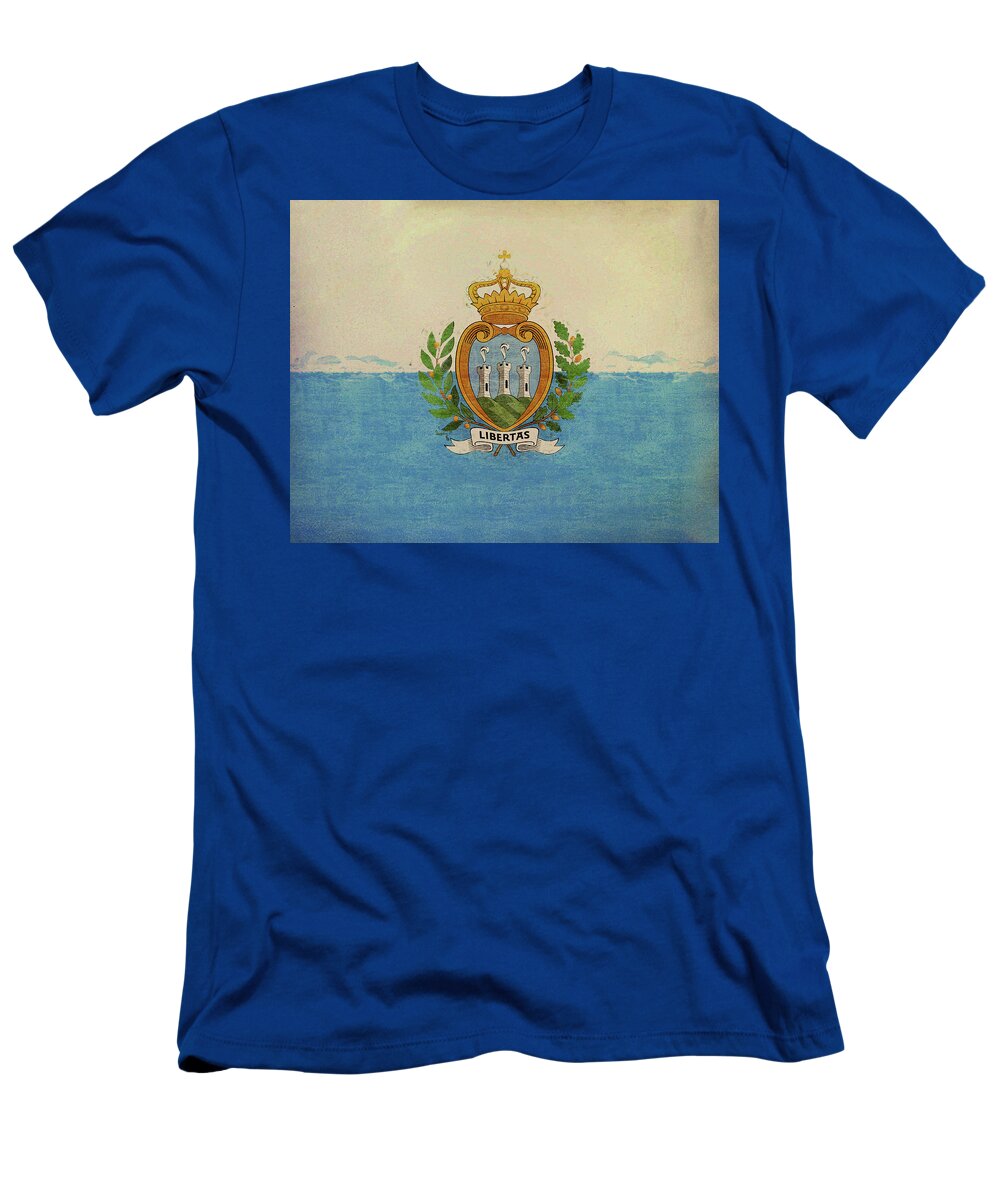 San Marino T-Shirt featuring the digital art Flag of San Marino Grunge by Roy Pedersen