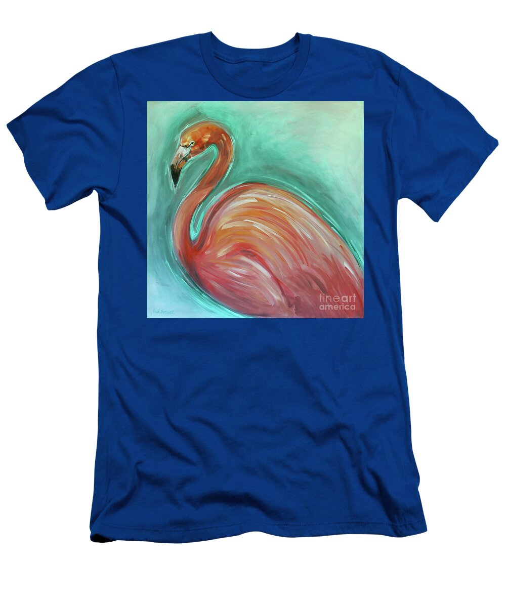 Flamingo T-Shirt featuring the painting Flamingo by Alan Metzger