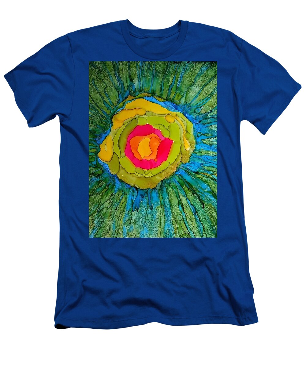 Alcohol Ink Prints T-Shirt featuring the painting Flower Burst by Betsy Carlson Cross