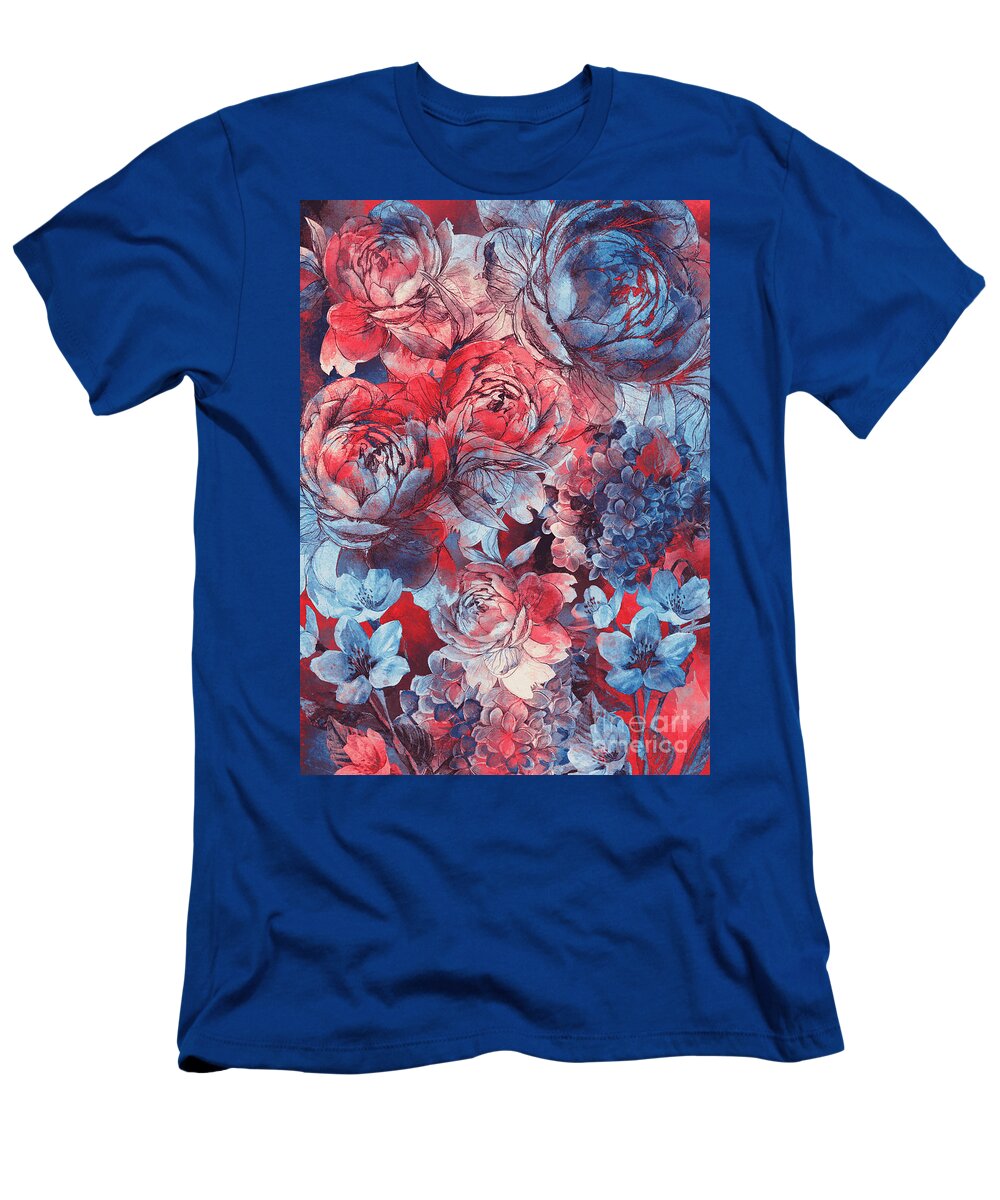 Flower T-Shirt featuring the digital art Flowers Red And Blue Pattern by Justyna Jaszke JBJart