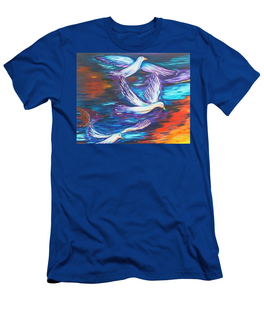 Flying A Kite T-Shirt featuring the painting Flying A Kite by Neslihan Ergul Colley
