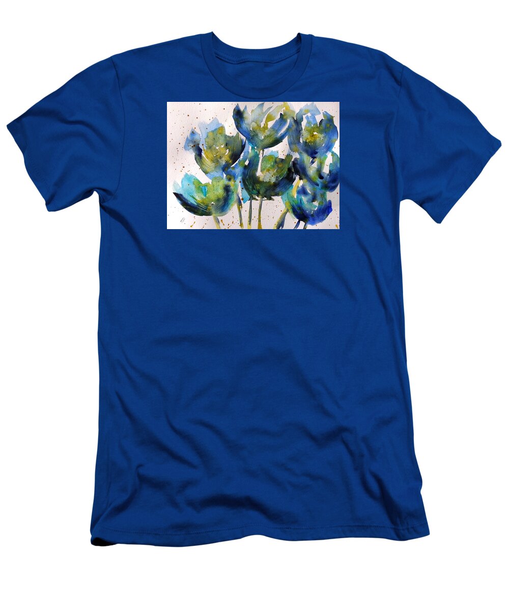 Floral T-Shirt featuring the painting Forever Loving blue by Kim Shuckhart Gunns