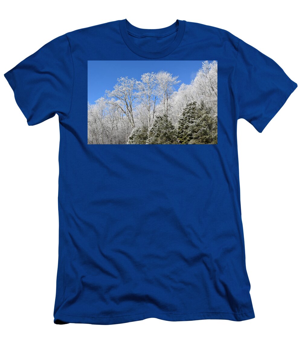 Sky T-Shirt featuring the photograph Frosted Trees Blue Sky 1 by Gary Smith