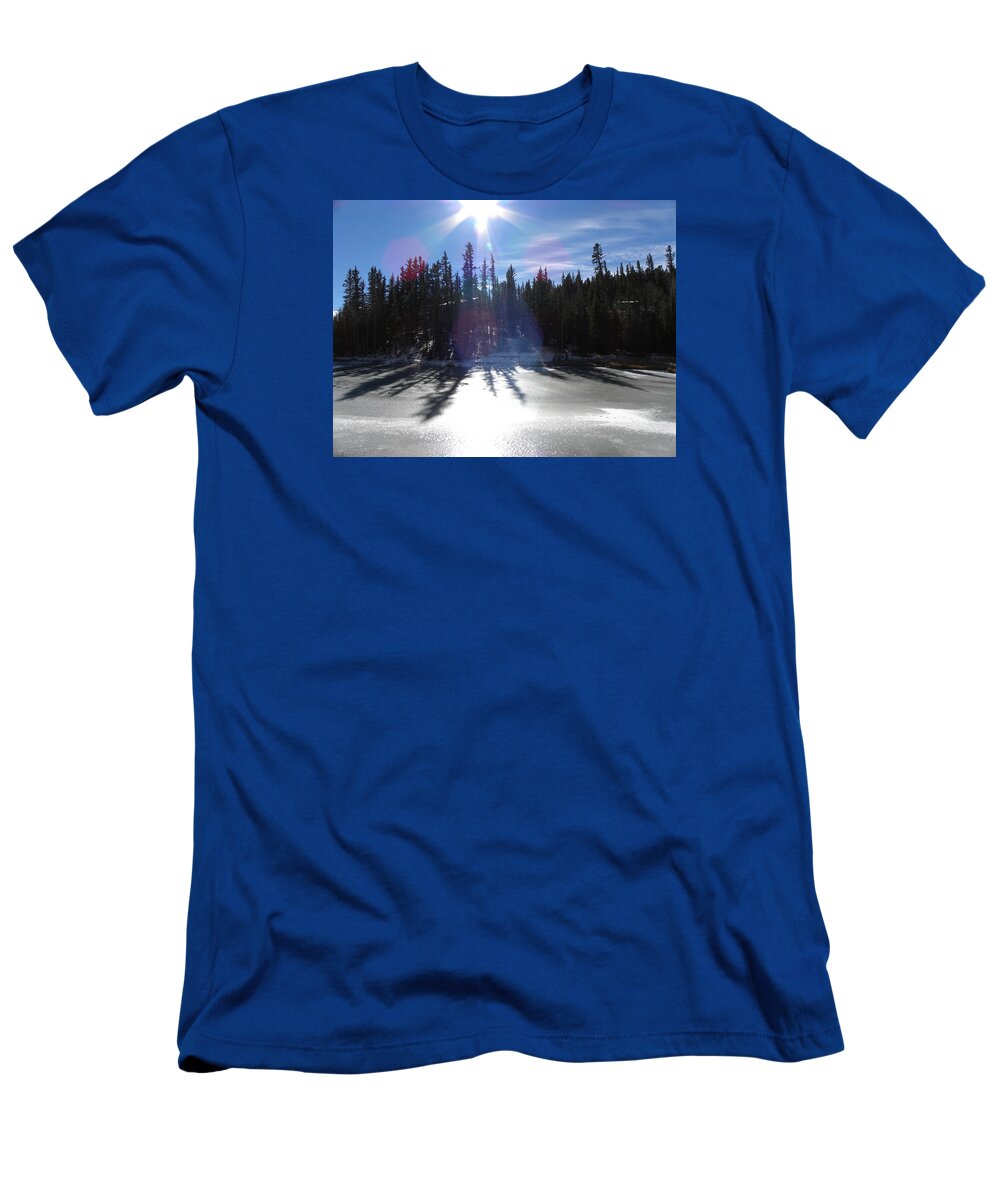 Forest T-Shirt featuring the photograph Sun Reflecting Kiddie Pond Divide CO by Margarethe Binkley