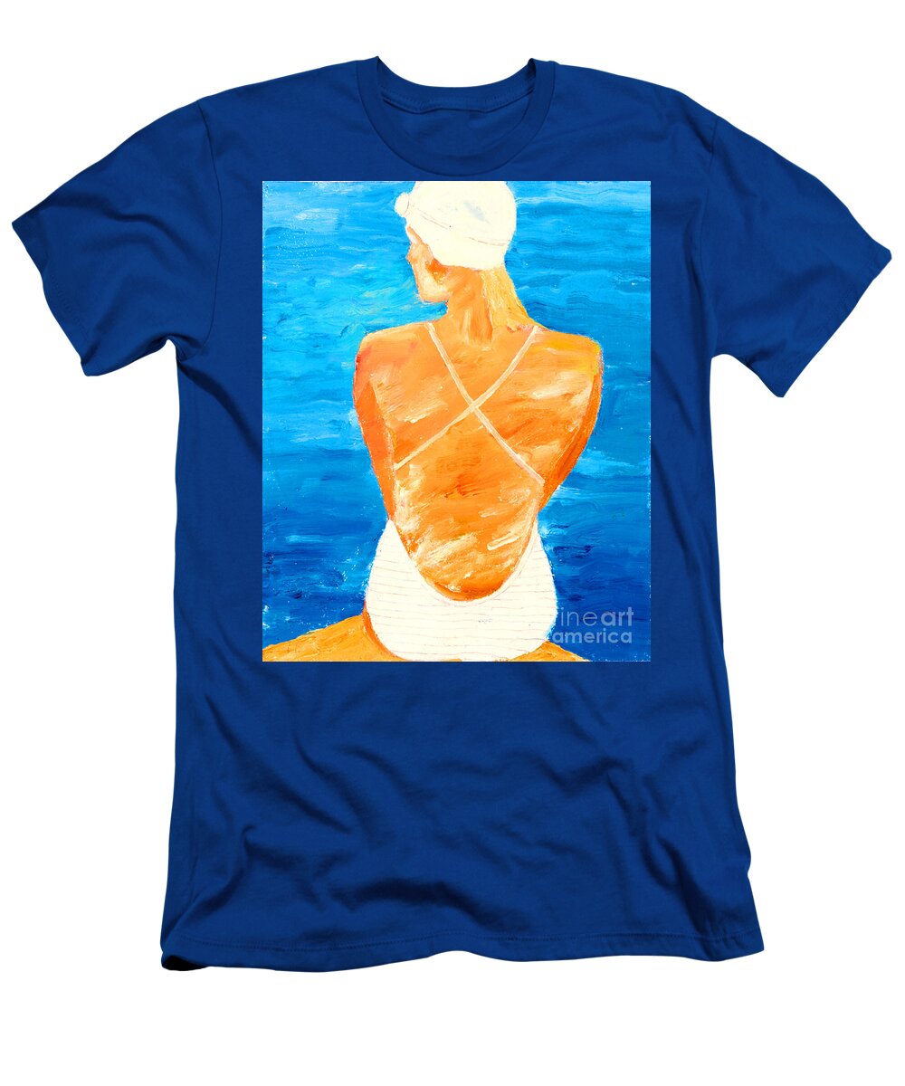 Figures T-Shirt featuring the painting Girl at the Pool by Lisa Baack