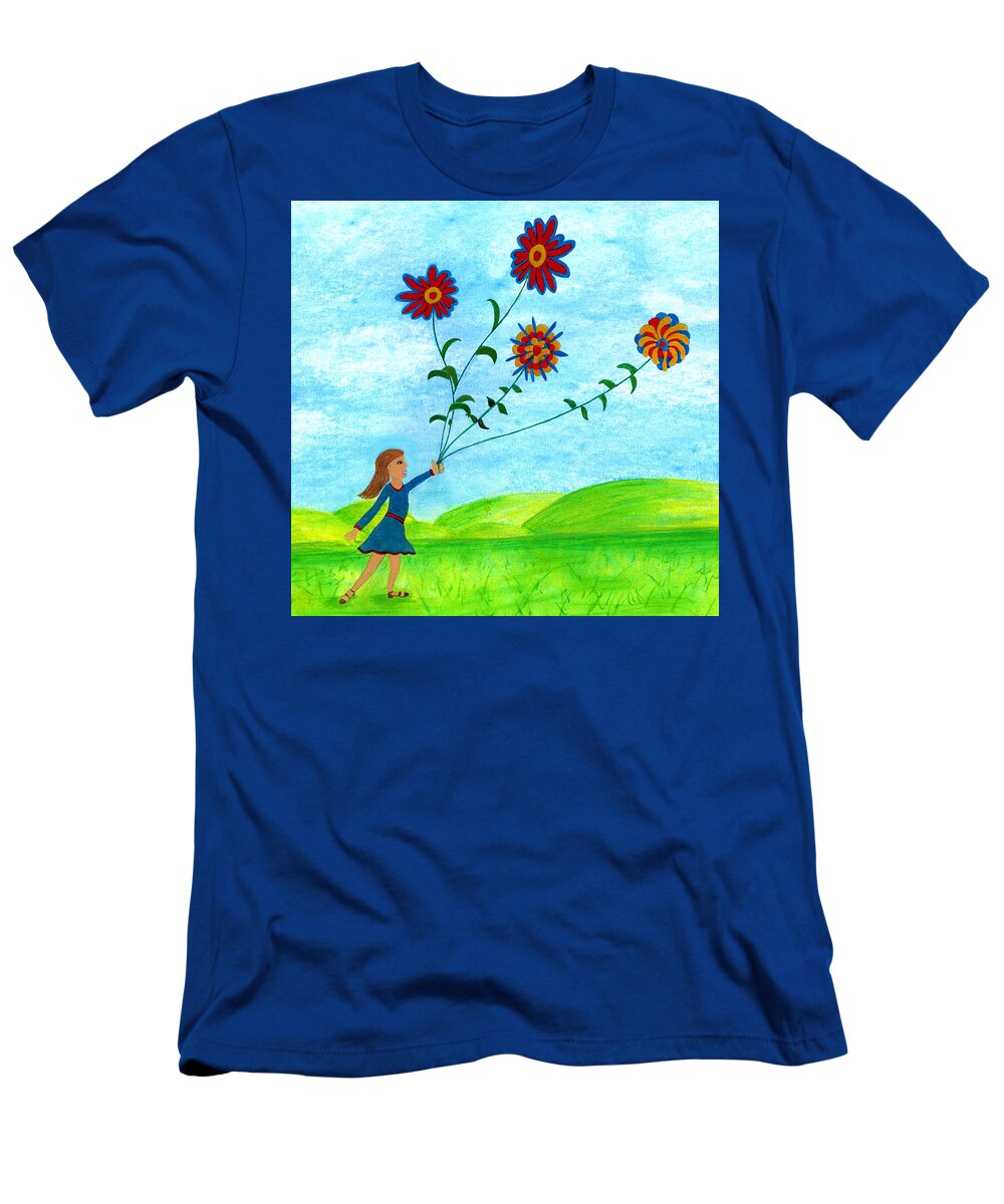 Landscape T-Shirt featuring the digital art Girl With Flowers by Christina Wedberg