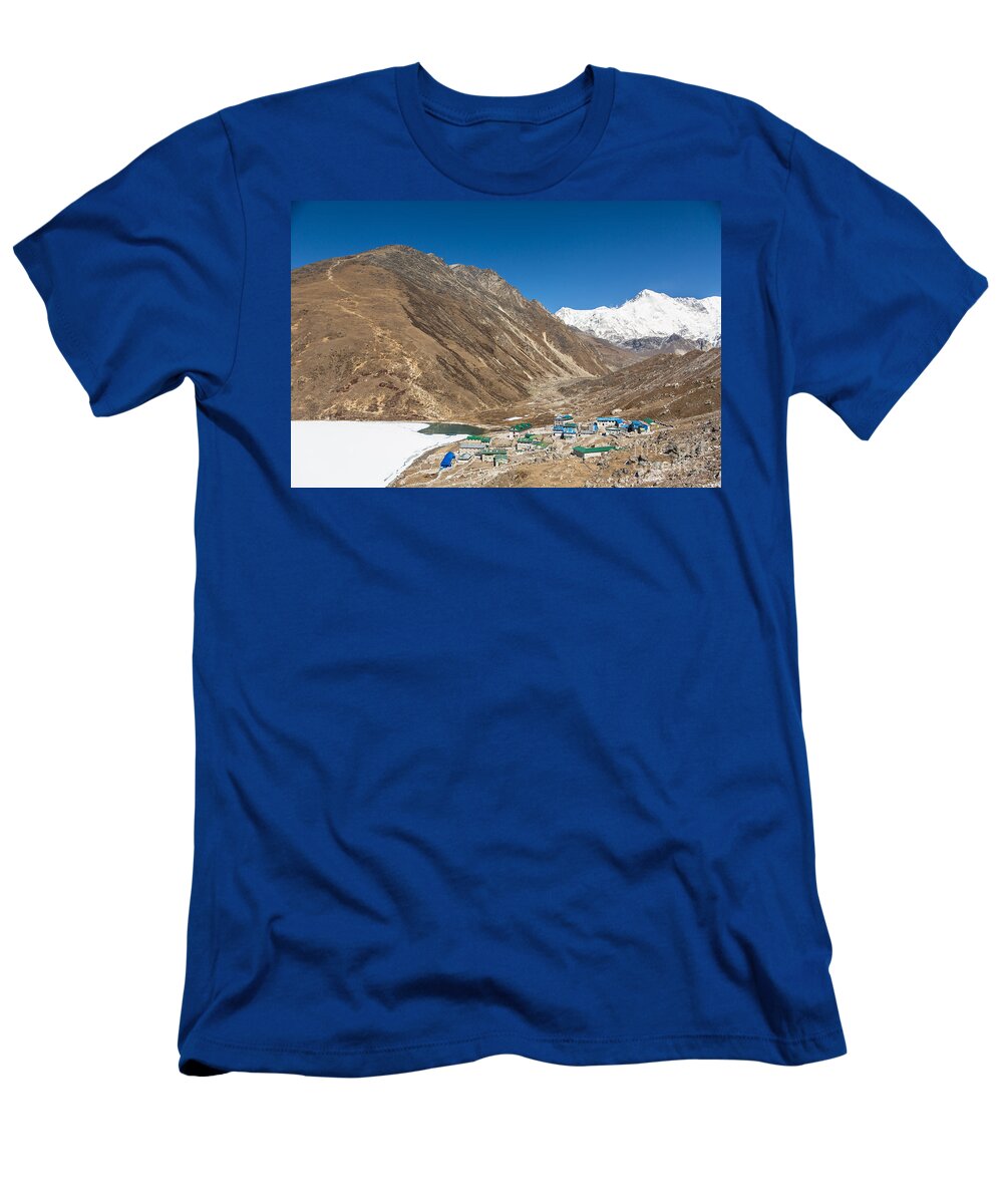 Everest T-Shirt featuring the photograph Gokyo village and the frozen lake by Didier Marti