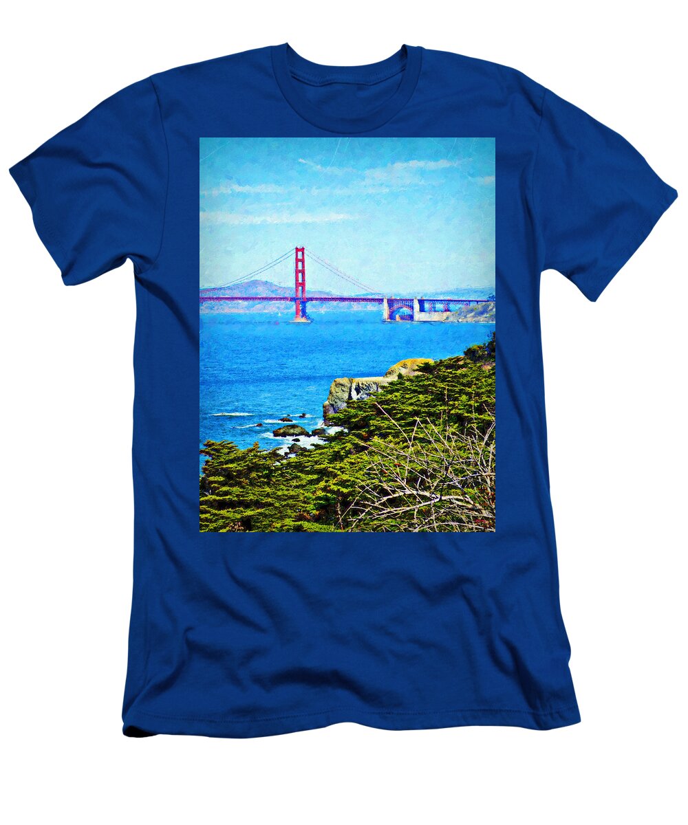 Golden Gate Bridge T-Shirt featuring the mixed media Golden Gate Bridge From The Coastal Trail by Glenn McCarthy Art and Photography