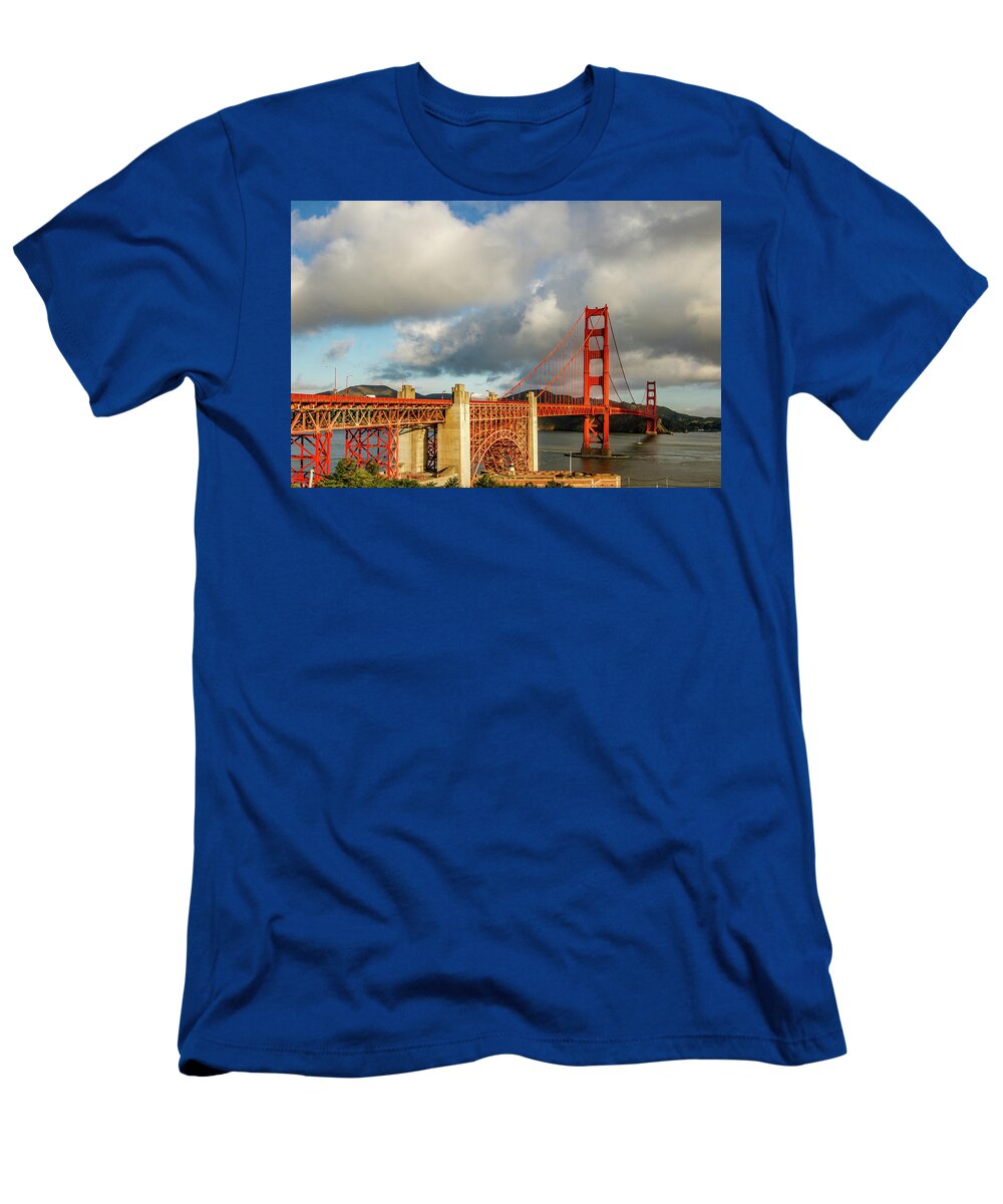 Golden Gate Bridge T-Shirt featuring the photograph Golden Gate From Above Ft. Point by Bill Gallagher