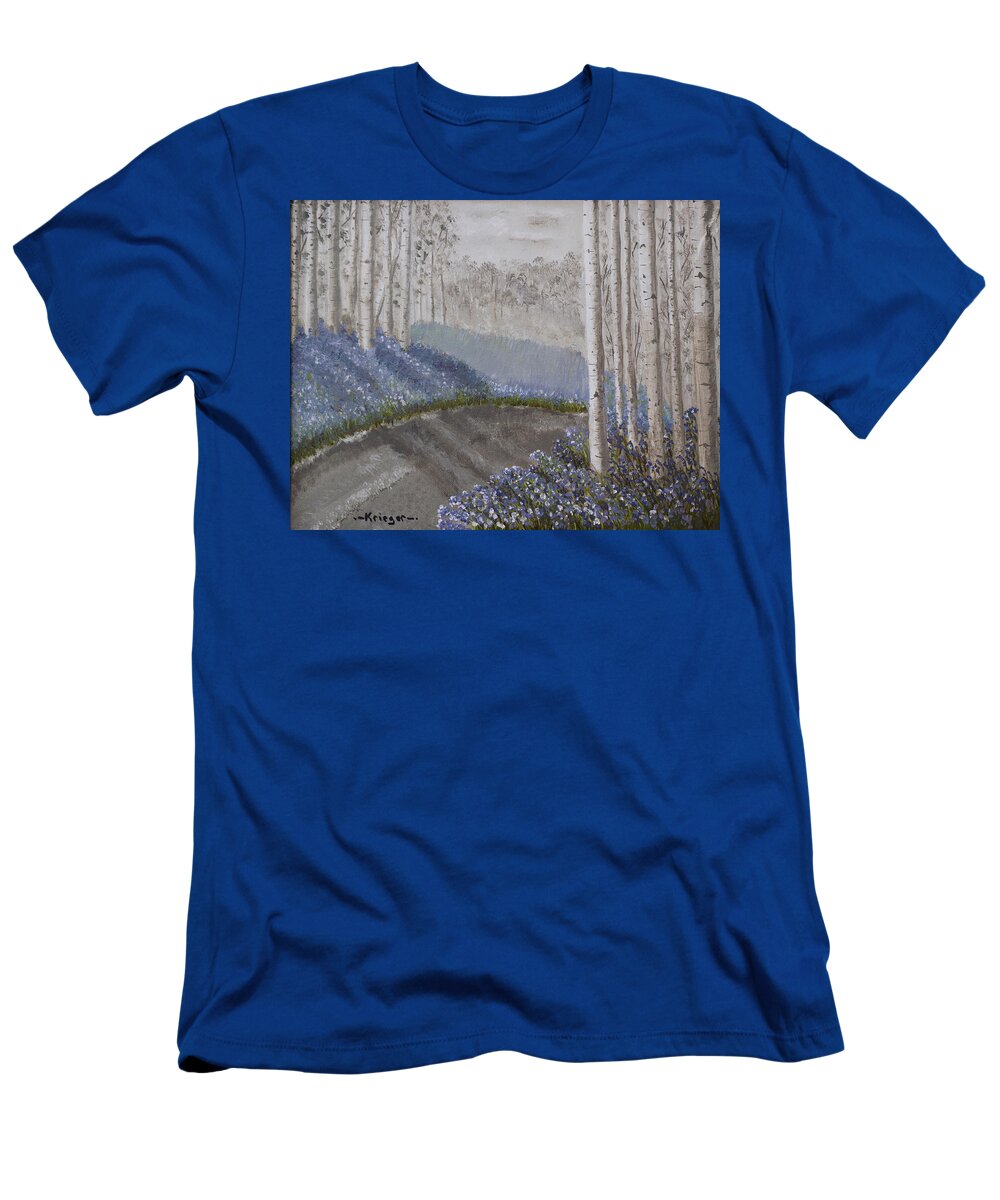 Grayscale T-Shirt featuring the painting Grayscale Bluebells by Stephen Krieger