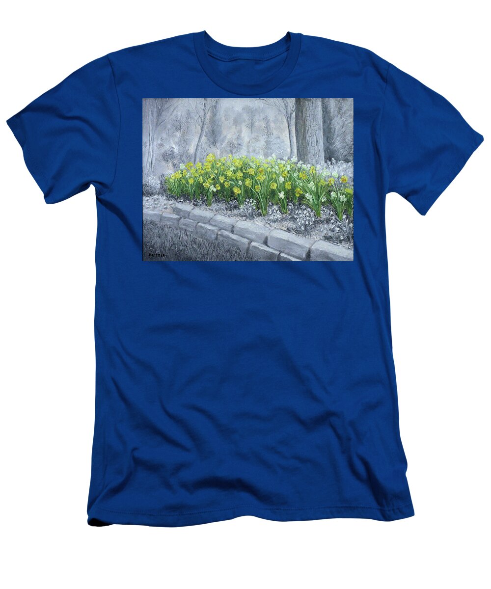 Fine Art T-Shirt featuring the painting Grayscale Daffodils by Stephen Krieger