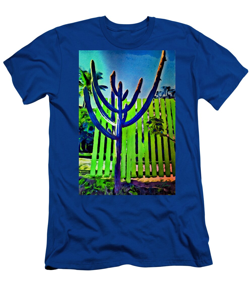 Watercolor T-Shirt featuring the painting Green Fence by Joan Reese
