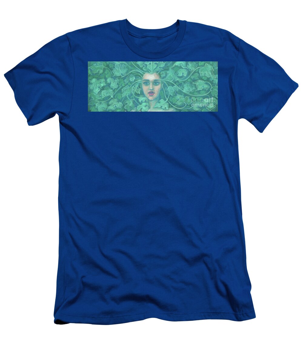 Celtic T-Shirt featuring the painting Green Lady / Forest Queen by Julia Khoroshikh