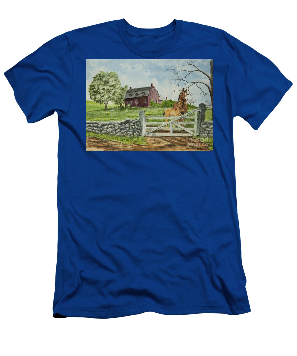 Horses T-Shirt featuring the painting Greeting At The Gate by Charlotte Blanchard