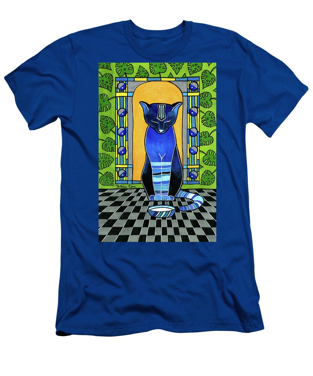 Cats T-Shirt featuring the painting He Is Back - Blue Cat Art by Dora Hathazi Mendes