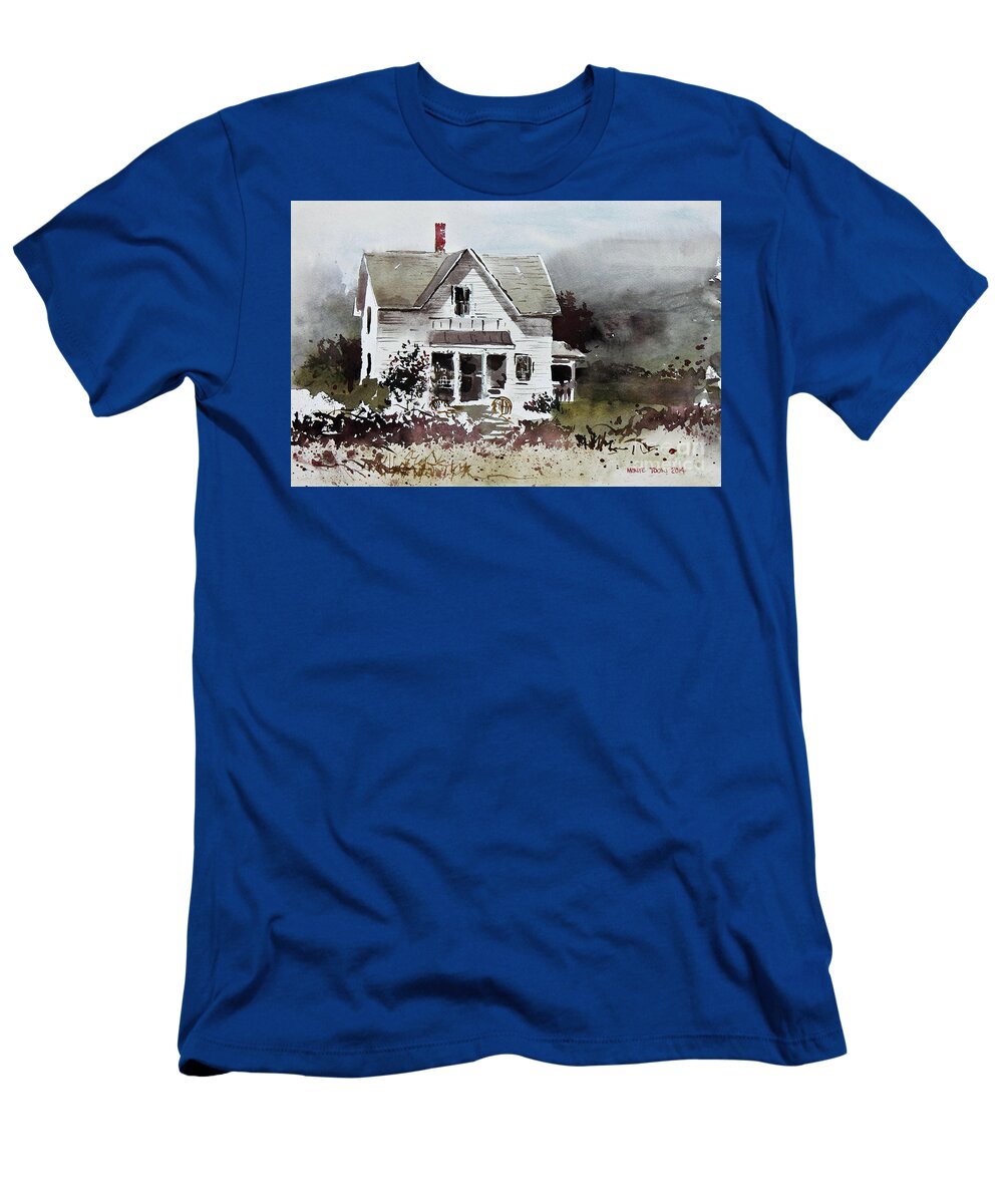 A Two Story White House In Minneapolis T-Shirt featuring the painting Heyl House, Minneapolis, Kansas by Monte Toon