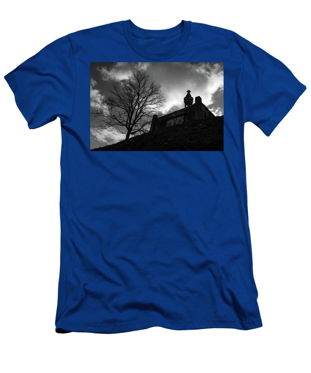 Cemetery T-Shirt featuring the photograph Hilltop Memorial by James L Bartlett