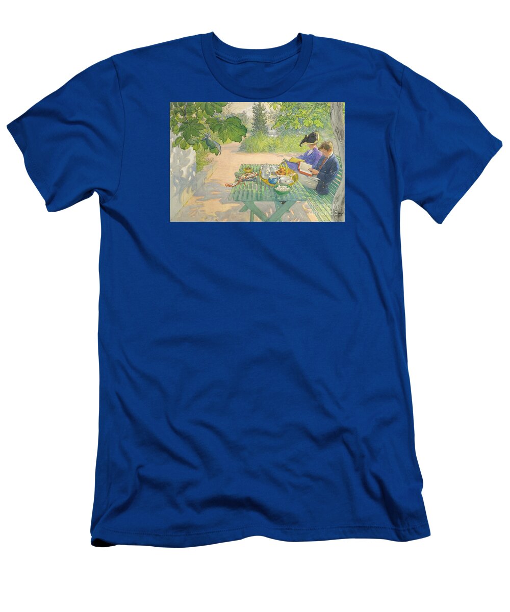 Holiday Reading By Carl Larsson T-Shirt featuring the painting Holiday Reading by MotionAge Designs