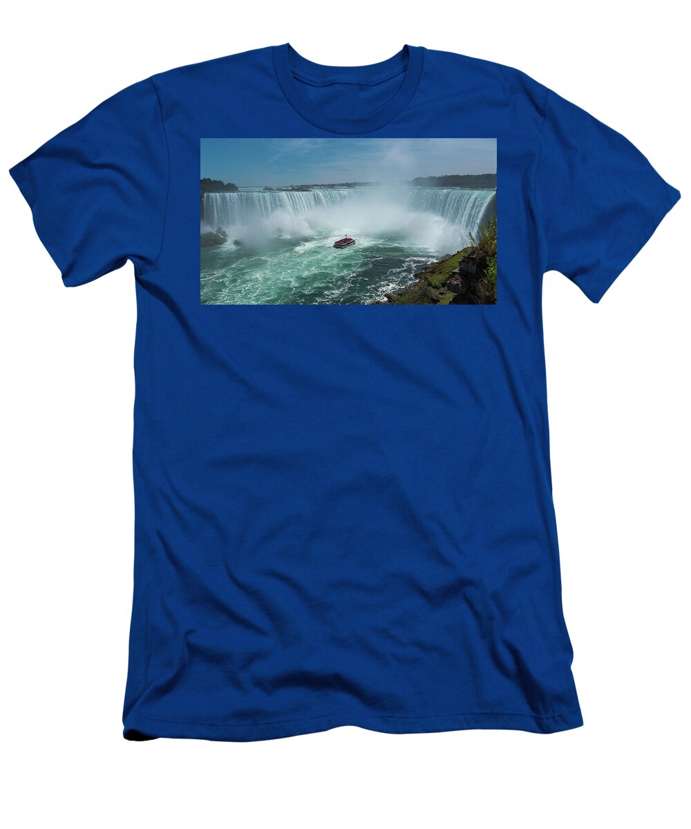 Canada T-Shirt featuring the photograph Horseshoe Falls Hornblower by Brenda Jacobs