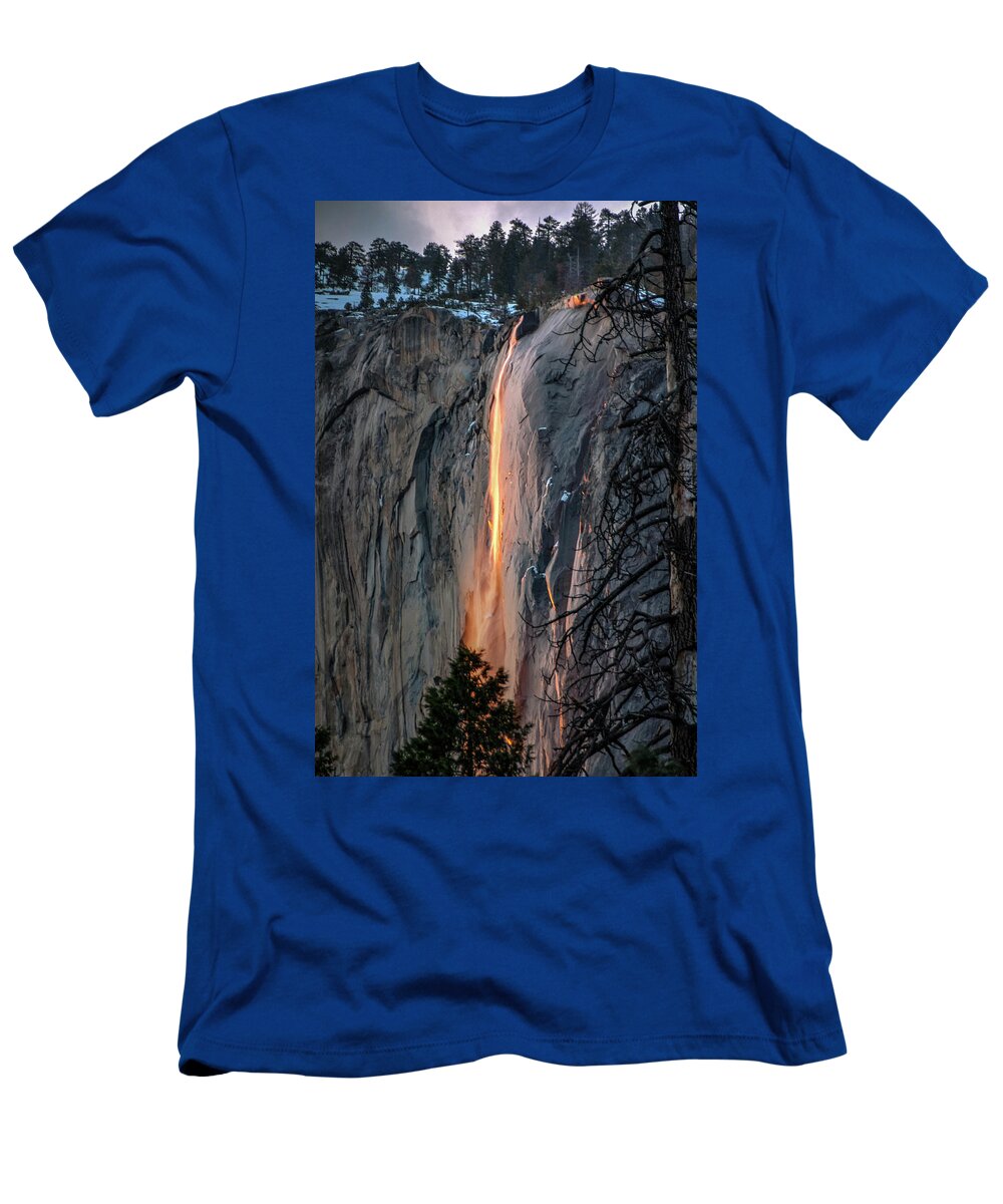 2017 T-Shirt featuring the photograph Horsetail Waterfall Glow 2017-2-24 by Connie Cooper-Edwards