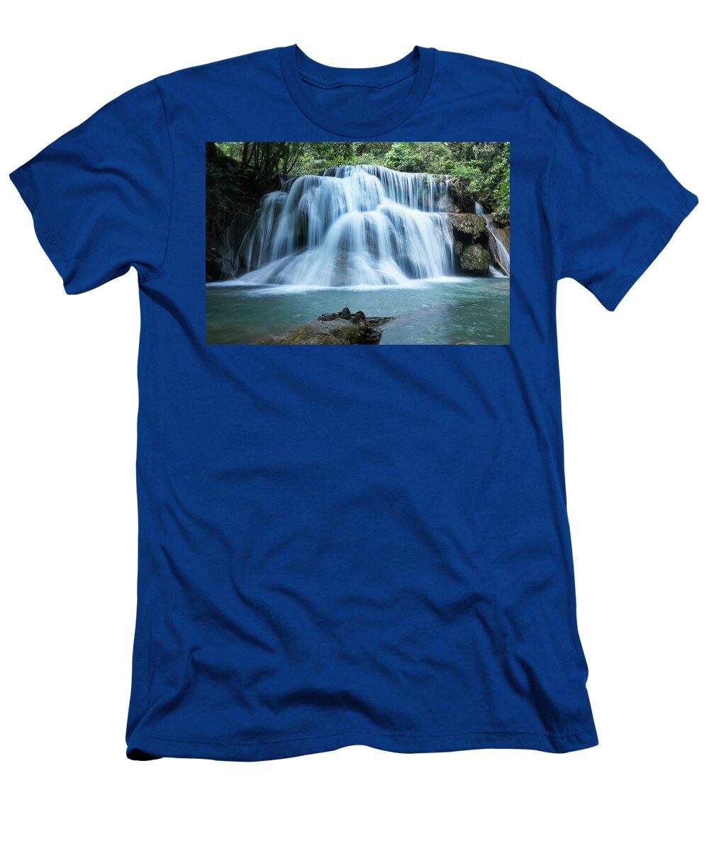Huay Mae Khamin T-Shirt featuring the photograph Huay Mae Khamin Waterfall by Movie Poster Prints
