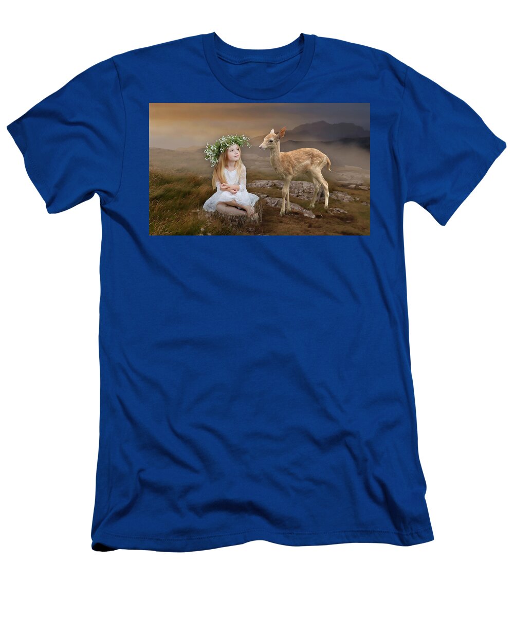Deer T-Shirt featuring the mixed media Into The Wild by Marvin Blaine