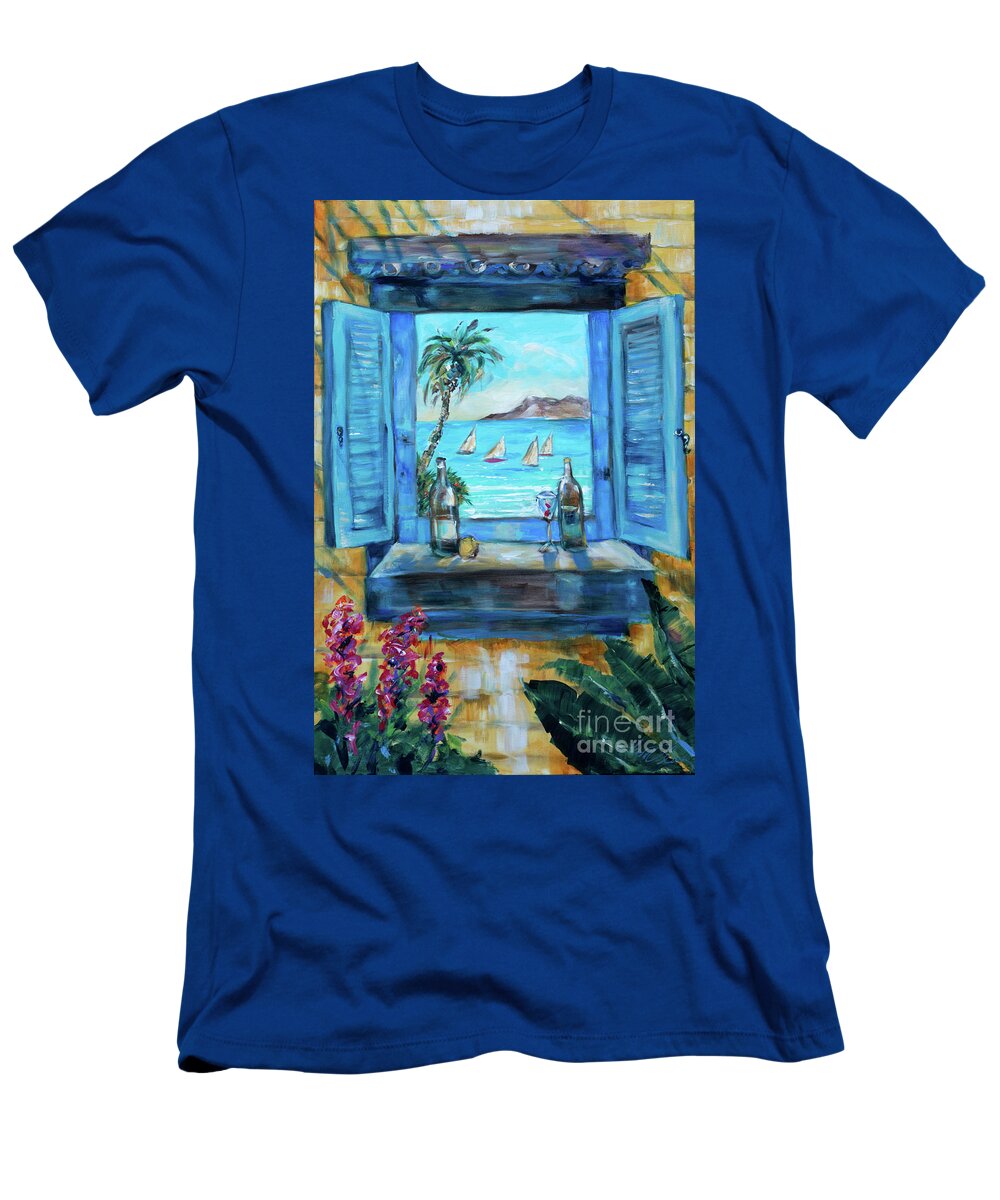 Island T-Shirt featuring the painting Island Bar Blue by Linda Olsen