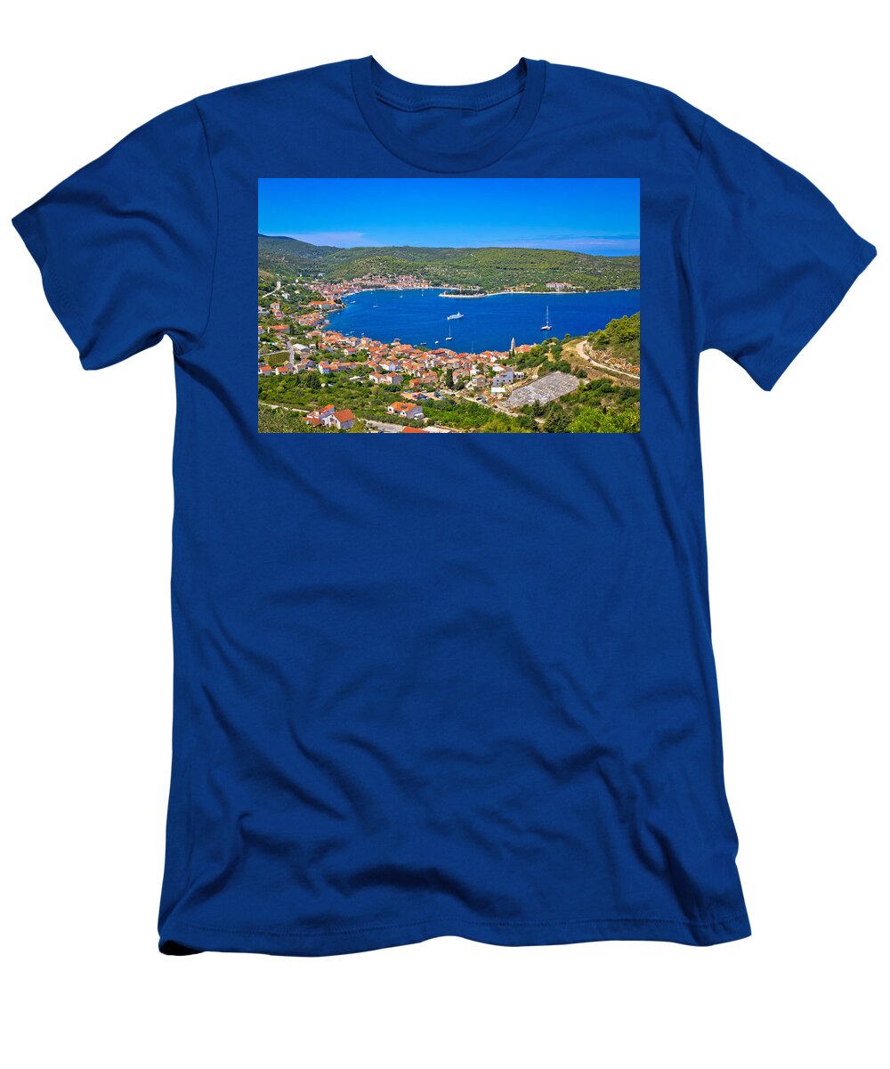 Bay T-Shirt featuring the photograph Island of Vis bay aerial view by Brch Photography