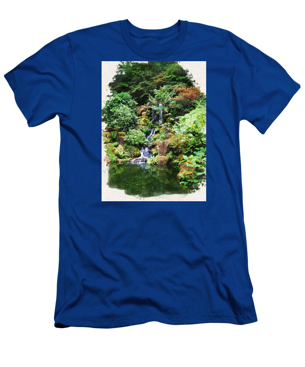 Japanese T-Shirt featuring the photograph Japanese Garden Waterfall 2 by C H Apperson