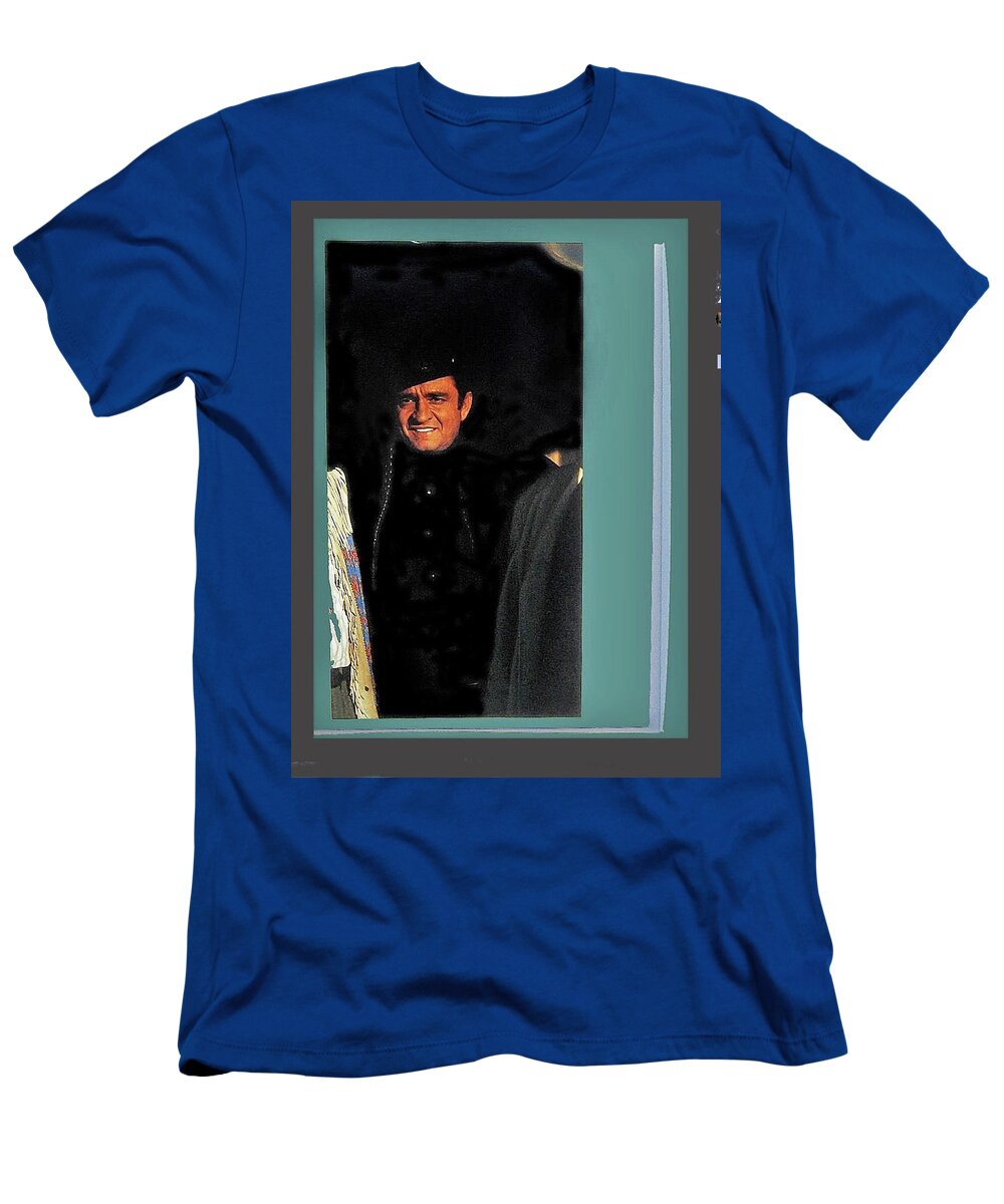 Johnny Cash Flanked By Chill Wills And Andy Devine Collage Old Tucson Arizona 1971 T-Shirt featuring the photograph Johnny Cash flanked by Chill Wills and Andy Devine collage Old Tucson Arizona 1971-2009 by David Lee Guss