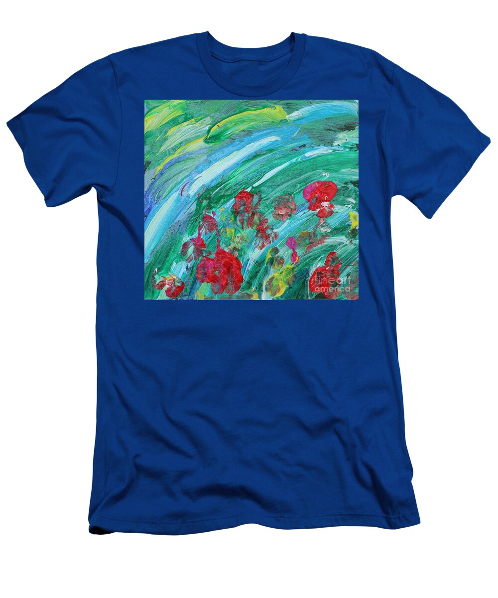 Bliss Contentment Delight Elation Enjoyment Euphoria Exhilaration Jubilation Laughter Optimism  Peace Of Mind Pleasure Prosperity Well-being Beatitude Blessedness Cheer Cheerfulness Content T-Shirt featuring the painting JOY by Sarahleah Hankes