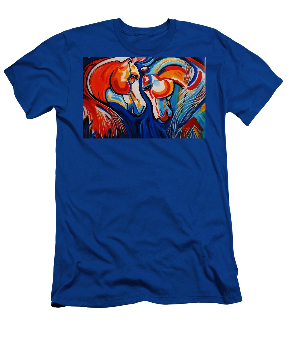 Abstract T-Shirt featuring the painting Just Horsing Around by Nora Shepley