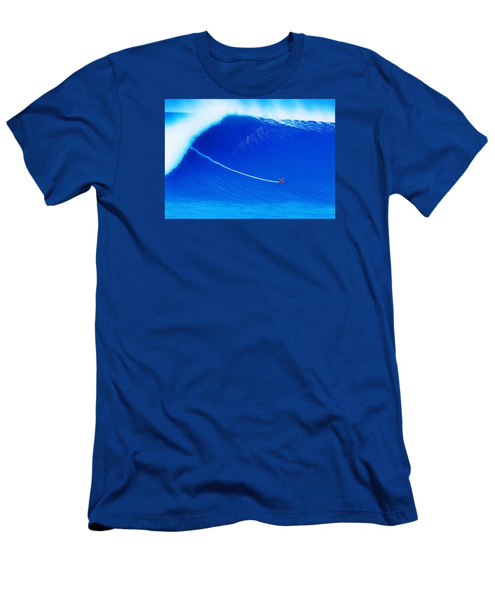 Surfing T-Shirt featuring the painting Jaws Cliff Angle 1-10-2004 by John Kaelin