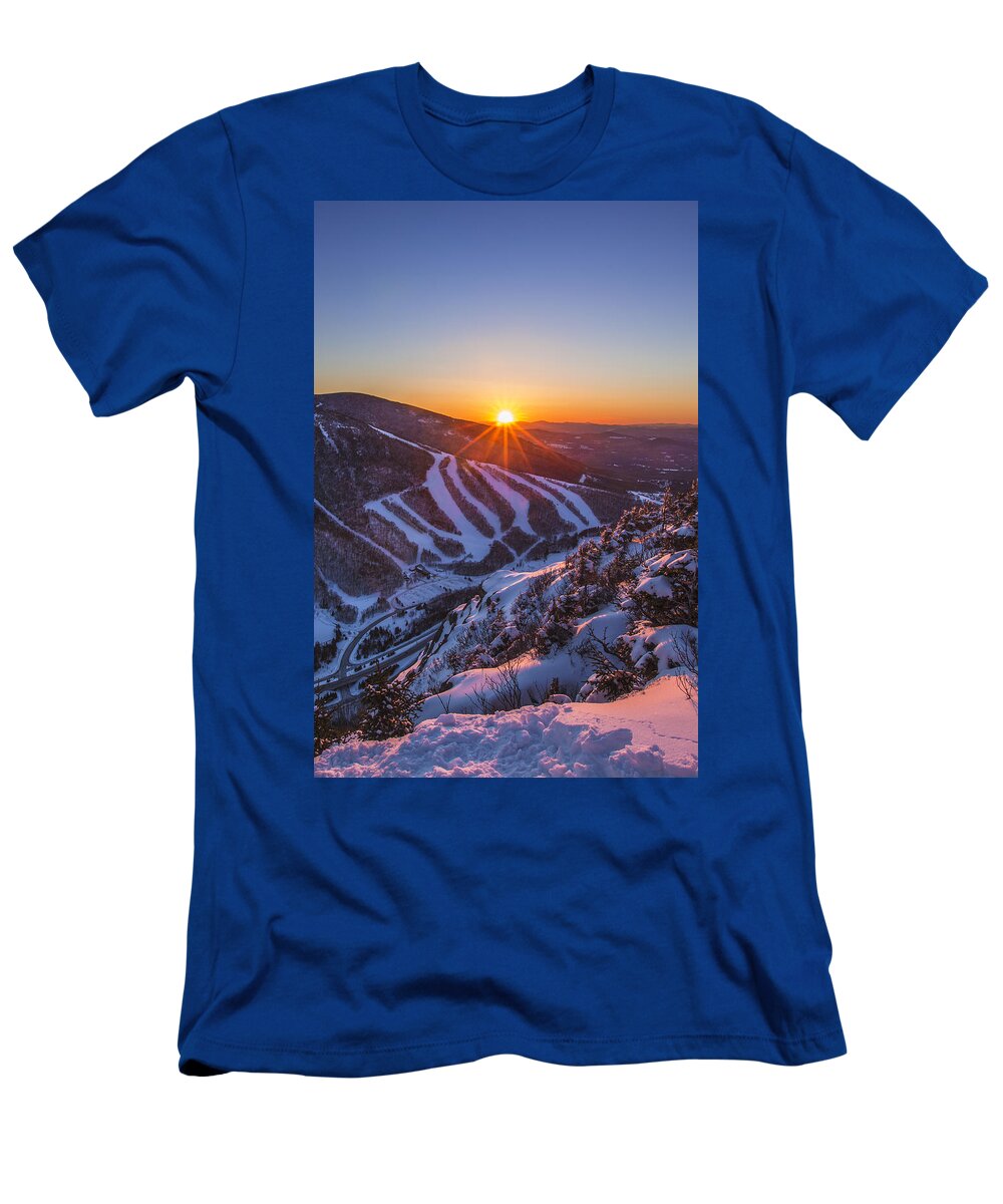 Last Winter Sunset Over Cannon Mountain T-Shirt featuring the photograph Last Winter Sunset over Cannon Mountain Vertical by White Mountain Images