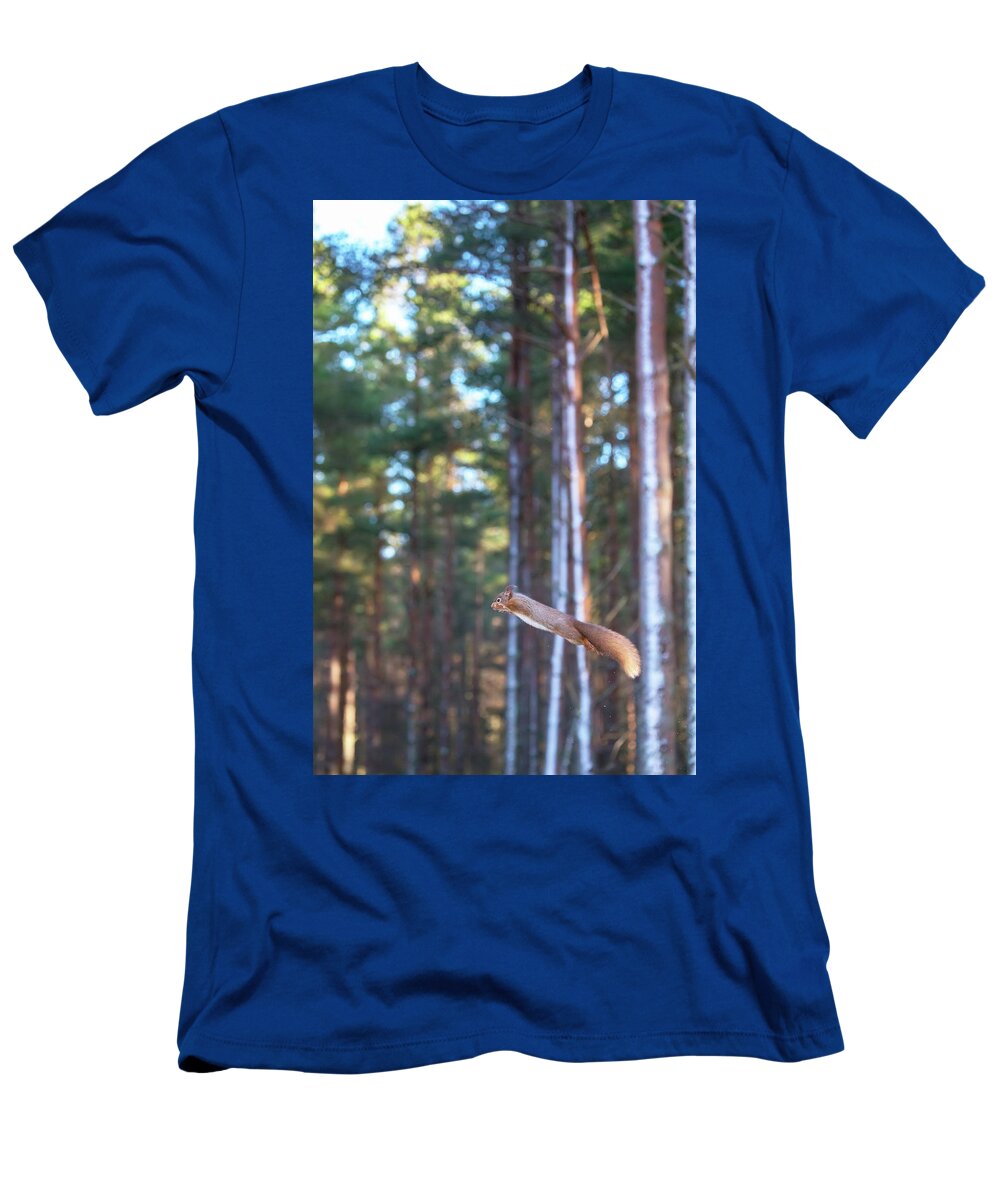Red T-Shirt featuring the photograph Leaping Red Squirrel Tall by Pete Walkden