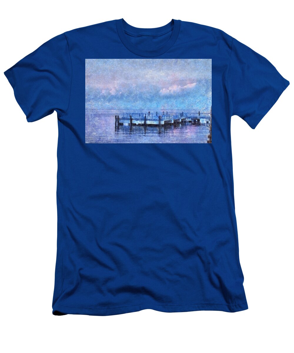 Water T-Shirt featuring the mixed media Lewes Pier by Trish Tritz