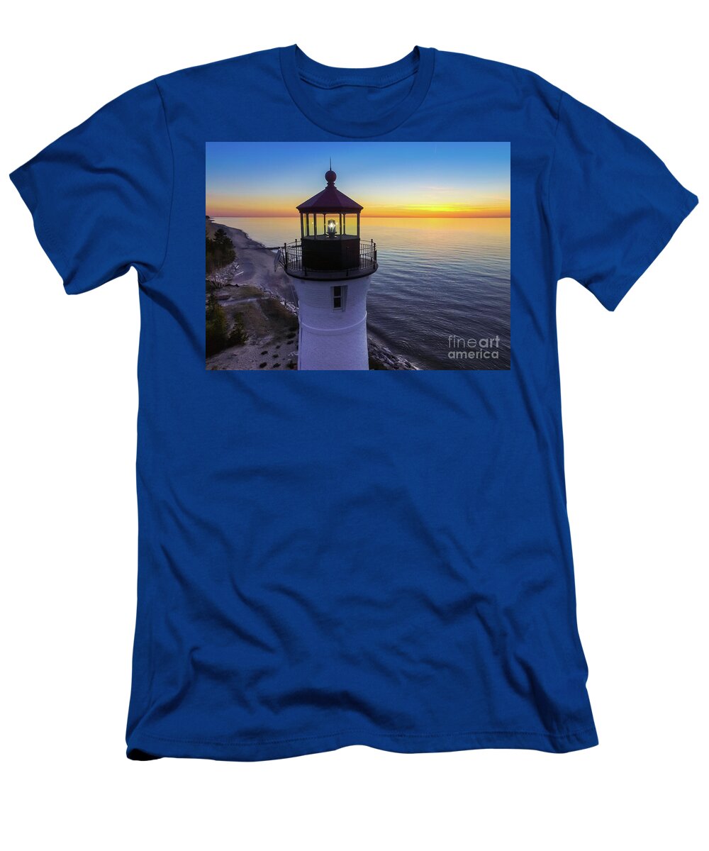 Lighthouse T-Shirt featuring the photograph Lighthouse Crisp Point Sunset -0110 by Norris Seward