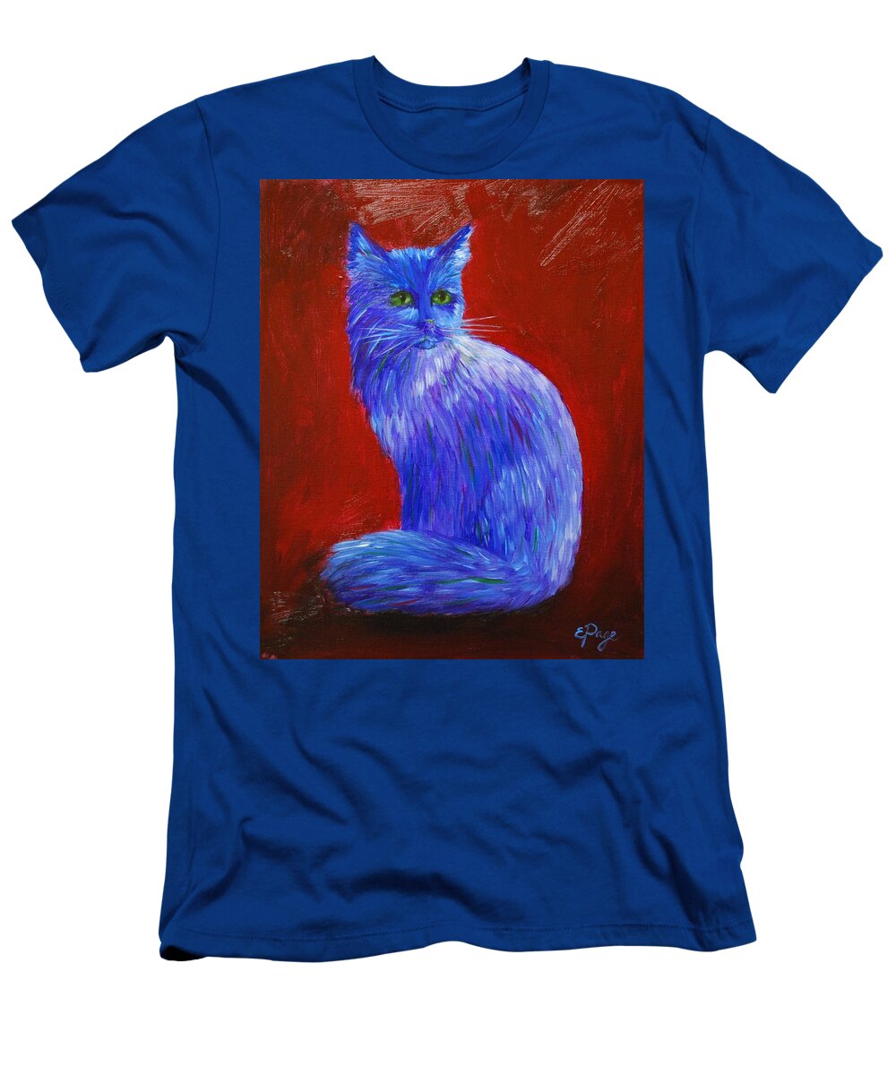 Kitten T-Shirt featuring the painting Longhaired Blue Cat by Emily Page