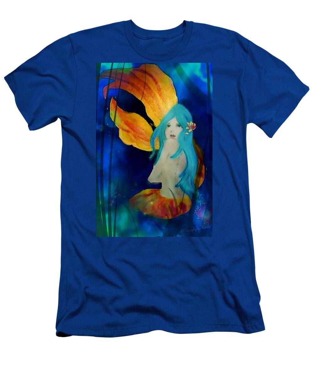 Fantasy Art T-Shirt featuring the mixed media Lotus Mermaid by Pamela Smale Williams
