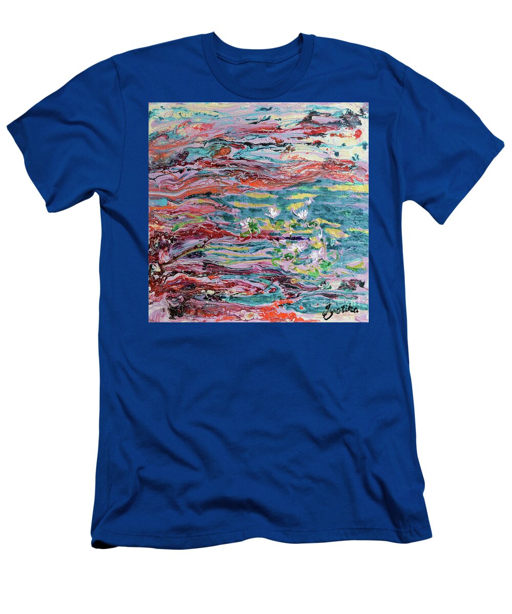  T-Shirt featuring the painting Lotus Pond by Jyotika Shroff