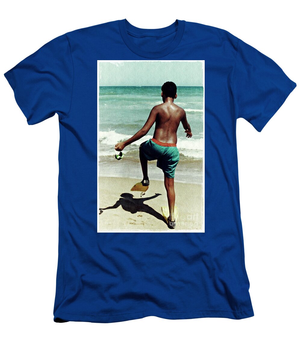 Beach T-Shirt featuring the photograph Luke in Fins by Sarah Loft