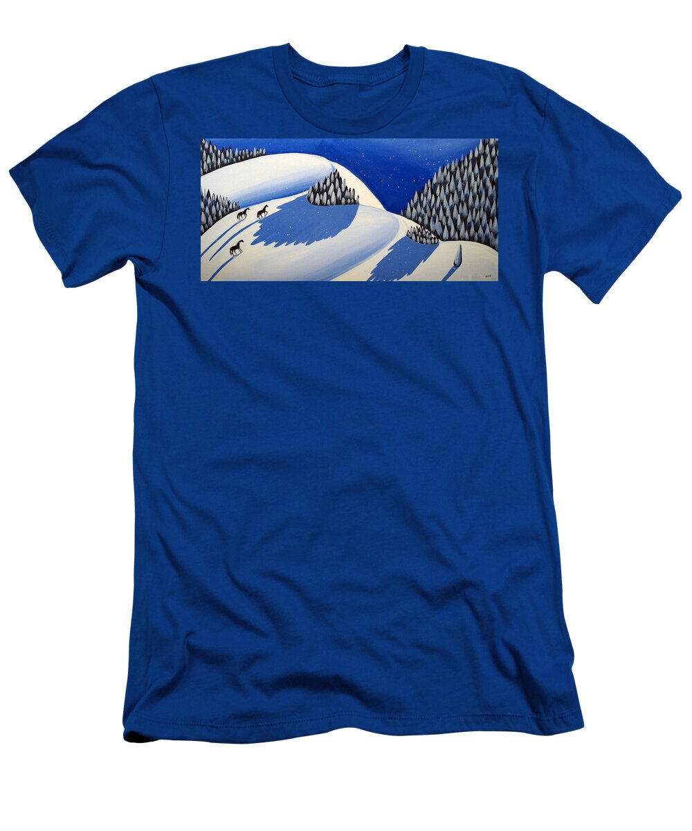 Art T-Shirt featuring the painting Making The Peak - modern winter landscape by Debbie Criswell