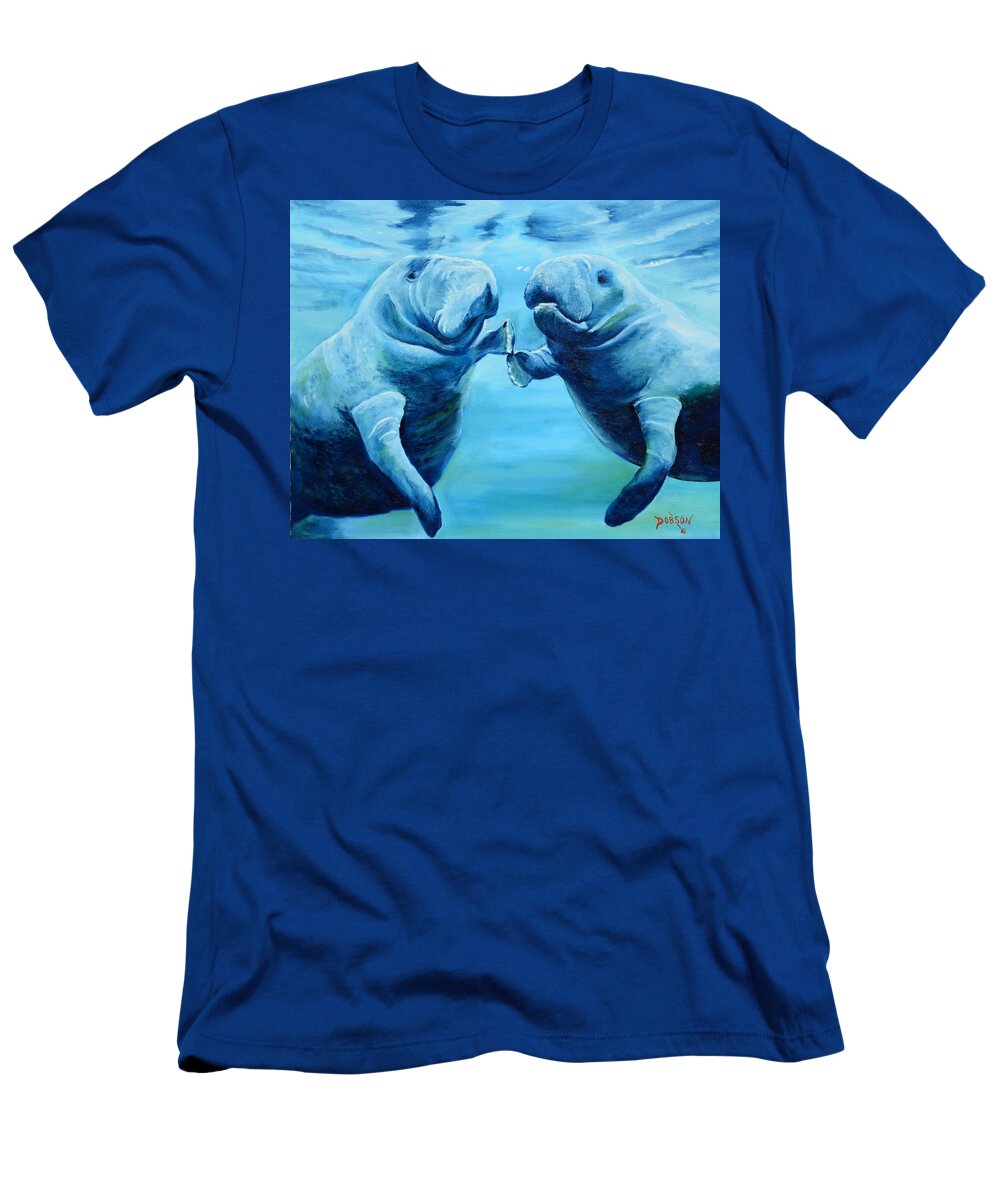 Manatees T-Shirt featuring the painting Manatees Socializing by Lloyd Dobson